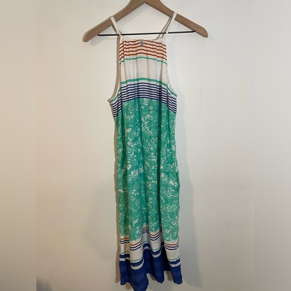 prAna Parisol Midi Dress Aqua Canopy Sleeveless Halter Size Medium Sundress - Picture 7 of 14